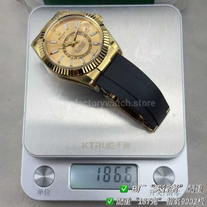 B Factory Rolex Sky-Dweller 336238-0001 42mm Yellow Gold Oysterflex Champagne Dial - Image 11