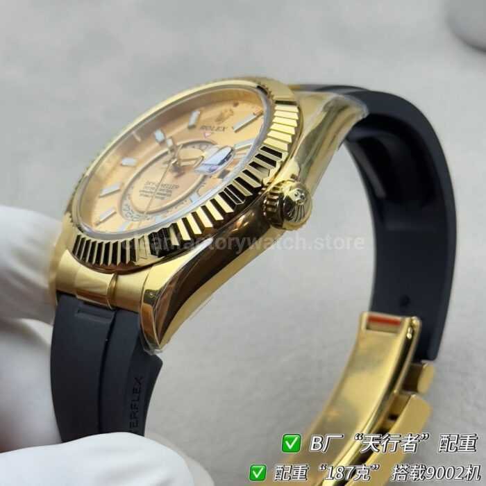 B Factory Rolex Sky-Dweller 336238-0001 42mm Yellow Gold Oysterflex Champagne Dial - Image 7
