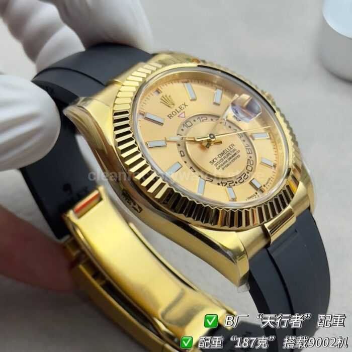 B Factory Rolex Sky-Dweller 336238-0001 42mm Yellow Gold Oysterflex Champagne Dial - Image 6