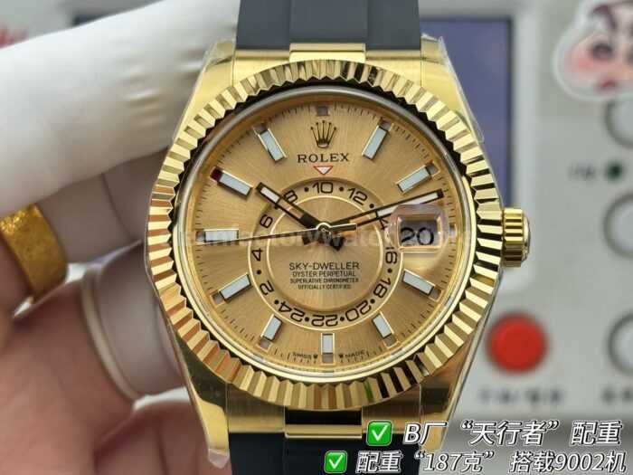 B Factory Rolex Sky-Dweller 336238-0001 42mm Yellow Gold Oysterflex Champagne Dial - Image 5