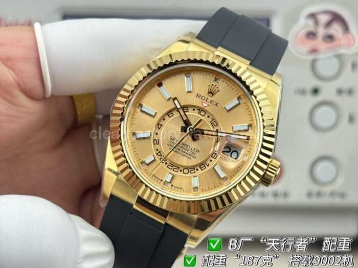 B Factory Rolex Sky-Dweller 336238-0001 42mm Yellow Gold Oysterflex Champagne Dial - Image 3