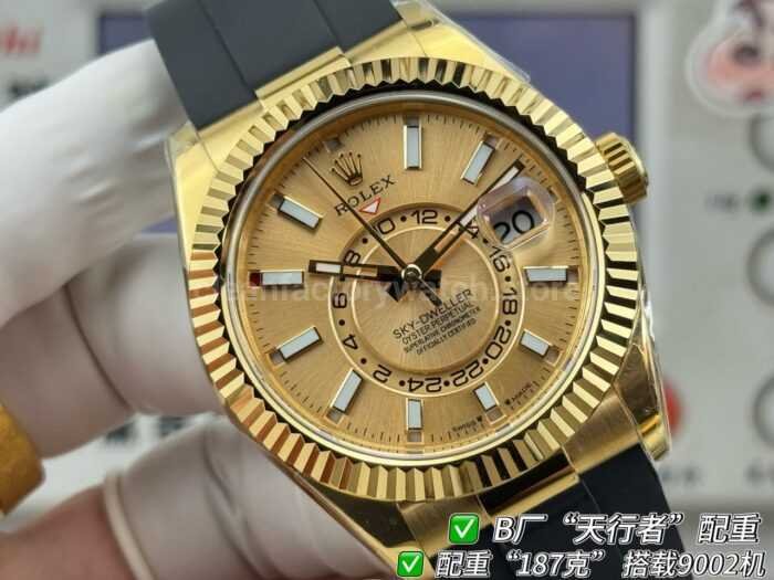 B Factory Rolex Sky-Dweller 336238-0001 42mm Yellow Gold Oysterflex Champagne Dial - Image 4