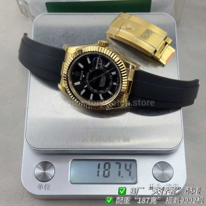 B Factory Rolex Sky-Dweller 336238-0002 42mm Yellow Gold Oysterflex Black Dial - Image 11