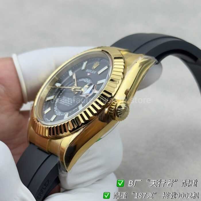 B Factory Rolex Sky-Dweller 336238-0002 42mm Yellow Gold Oysterflex Black Dial - Image 7