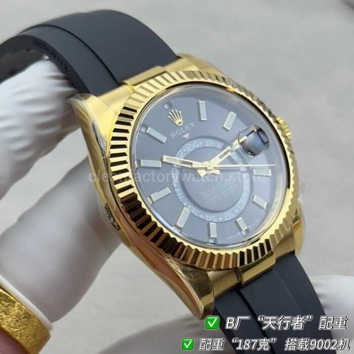 B Factory Rolex Sky-Dweller 336238-0002 42mm Yellow Gold Oysterflex Black Dial - Image 6