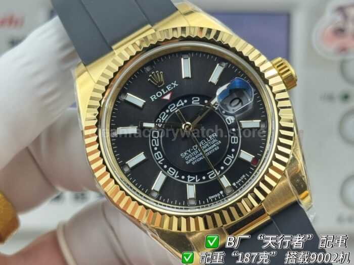 B Factory Rolex Sky-Dweller 336238-0002 42mm Yellow Gold Oysterflex Black Dial - Image 4