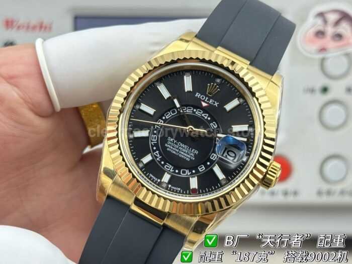 B Factory Rolex Sky-Dweller 336238-0002 42mm Yellow Gold Oysterflex Black Dial - Image 3