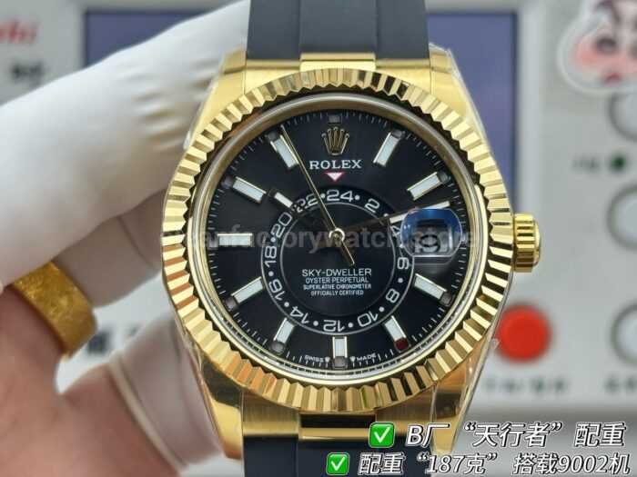 B Factory Rolex Sky-Dweller 336238-0002 42mm Yellow Gold Oysterflex Black Dial - Image 5