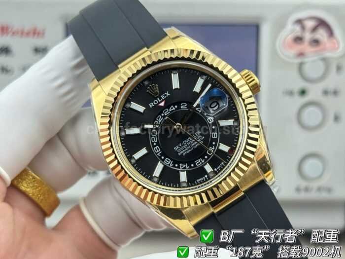 B Factory Rolex Sky-Dweller 336238-0002 42mm Yellow Gold Oysterflex Black Dial - Image 2
