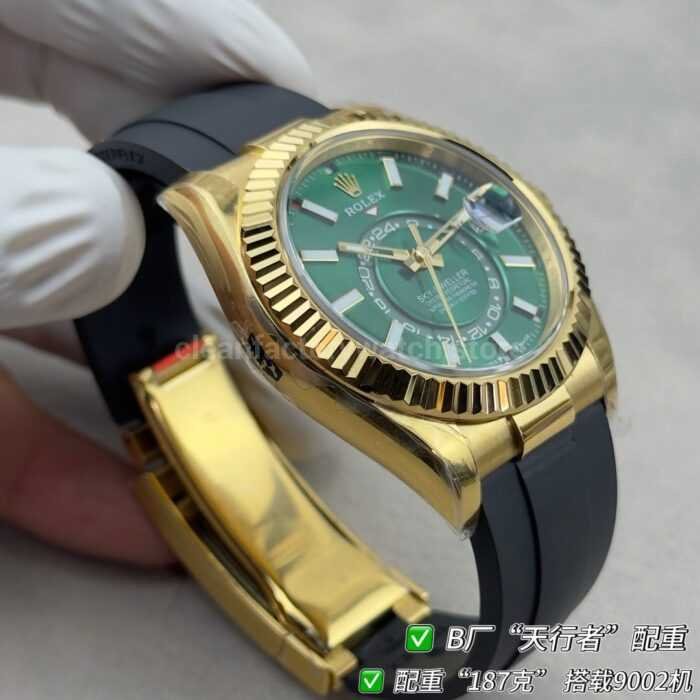 B Factory Rolex Sky-Dweller 336238-0004 42mm Yellow Gold Oysterflex Green Dial - Image 6