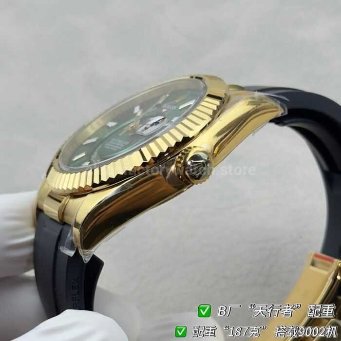 B Factory Rolex Sky-Dweller 336238-0004 42mm Yellow Gold Oysterflex Green Dial - Image 7