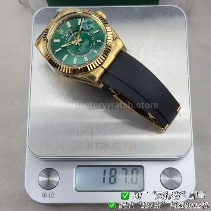 B Factory Rolex Sky-Dweller 336238-0004 42mm Yellow Gold Oysterflex Green Dial - Image 11
