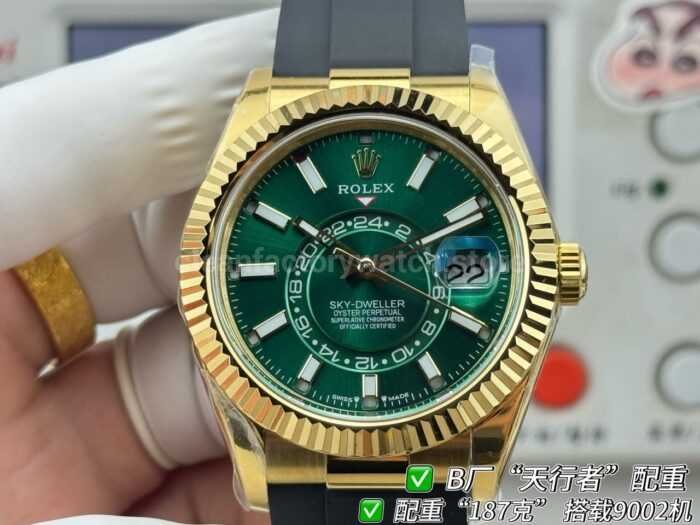 B Factory Rolex Sky-Dweller 336238-0004 42mm Yellow Gold Oysterflex Green Dial - Image 5