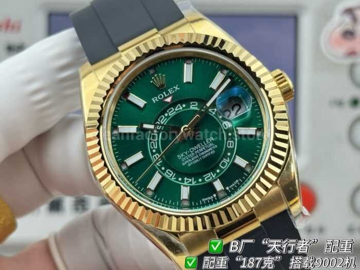 B Factory Rolex Sky-Dweller 336238-0004 42mm Yellow Gold Oysterflex Green Dial - Image 4