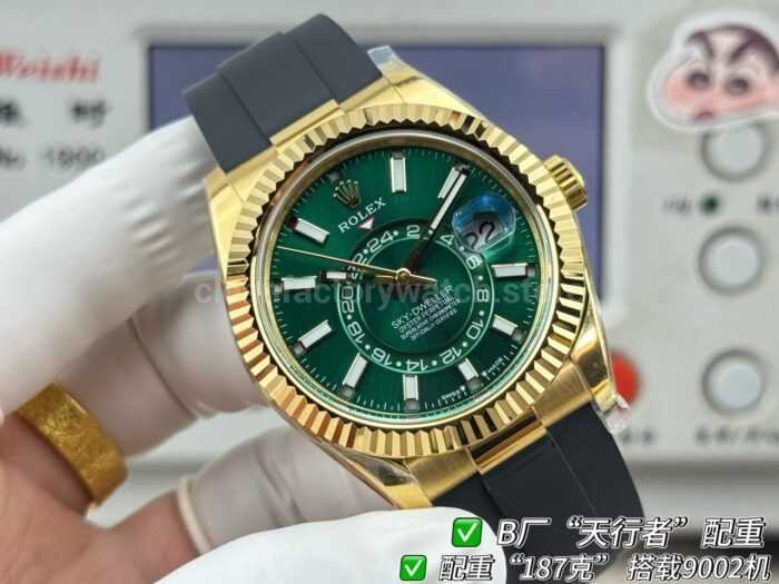 B Factory Rolex Sky-Dweller 336238-0004 42mm Yellow Gold Oysterflex Green Dial - Image 2