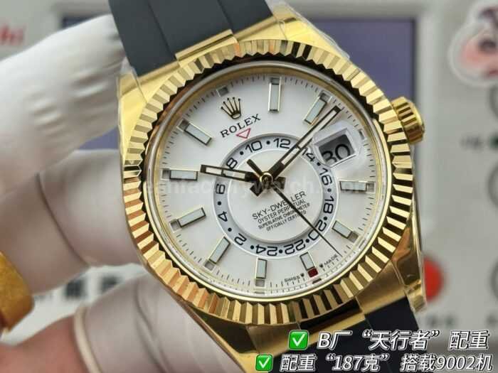 B Factory Rolex Sky-Dweller 336238-0006 42mm Yellow Gold Oysterflex White Dial - Image 4