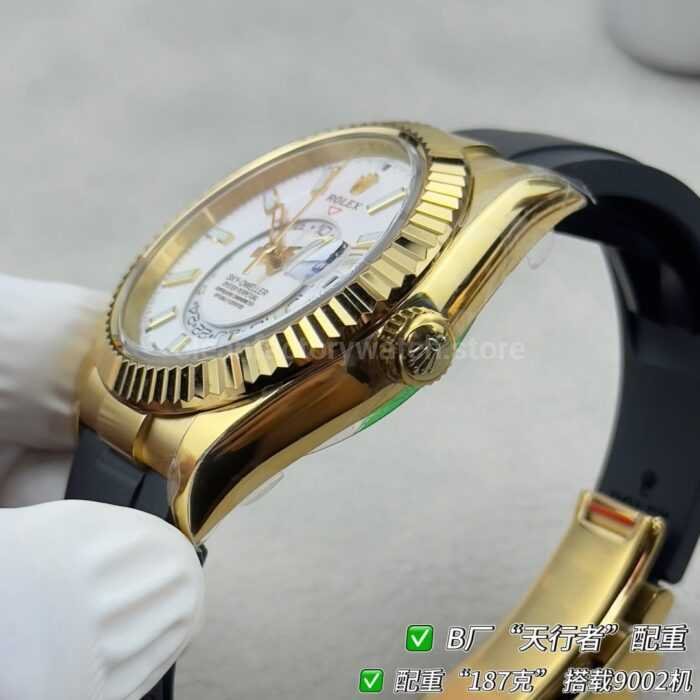 B Factory Rolex Sky-Dweller 336238-0006 42mm Yellow Gold Oysterflex White Dial - Image 7