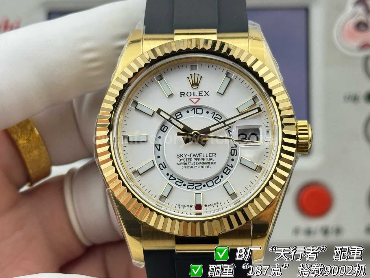 B Factory Rolex Sky-Dweller 336239-0002 white gold Oysterflex black dial