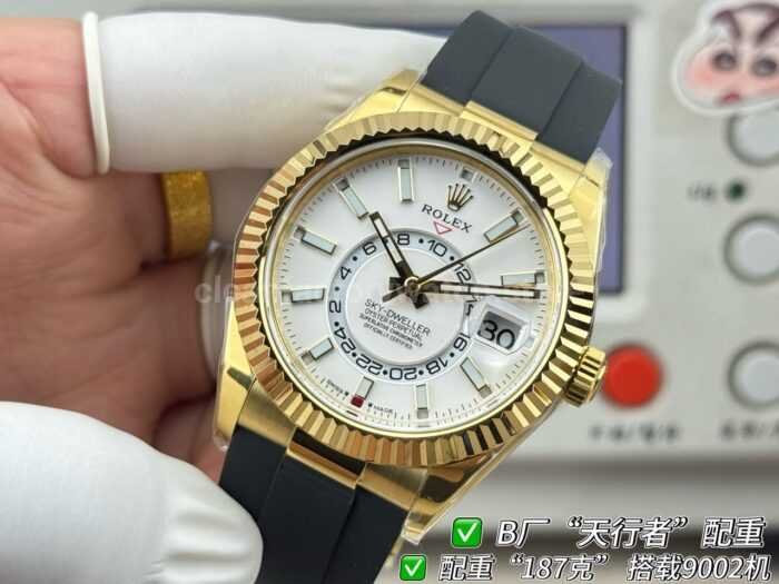 B Factory Rolex Sky-Dweller 336238-0006 42mm Yellow Gold Oysterflex White Dial - Image 3
