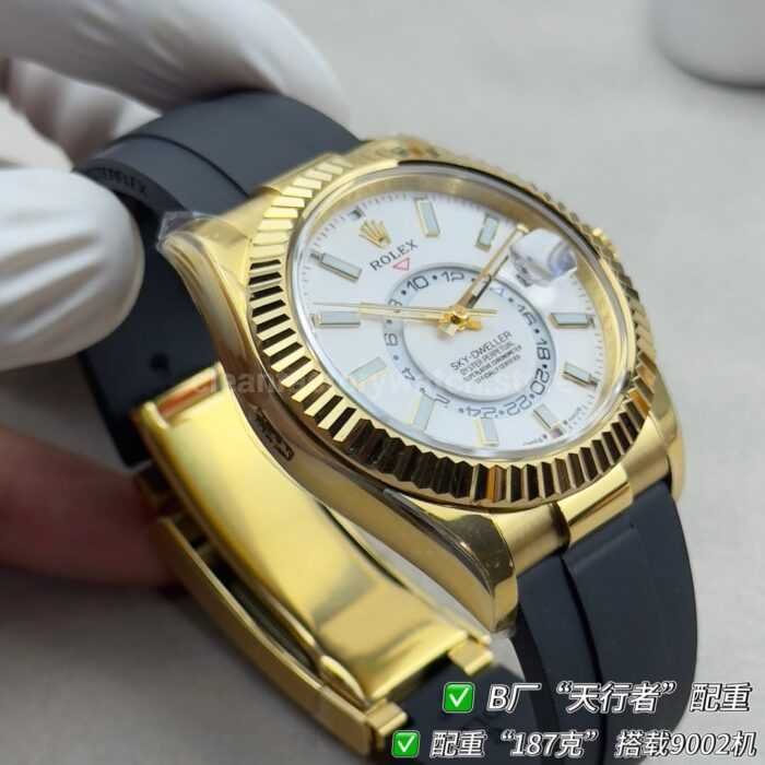 B Factory Rolex Sky-Dweller 336238-0006 42mm Yellow Gold Oysterflex White Dial - Image 6