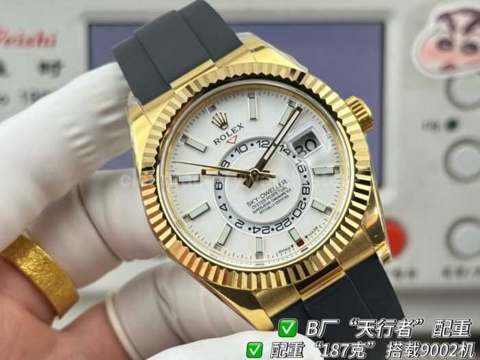 B Factory Rolex Sky-Dweller 336238-0006 42mm Yellow Gold Oysterflex White Dial - Image 2