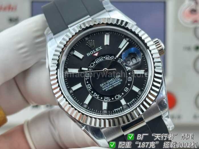 B Factory Rolex Sky-Dweller 336239-0002 42mm White Gold Oysterflex Black Dial - Image 4