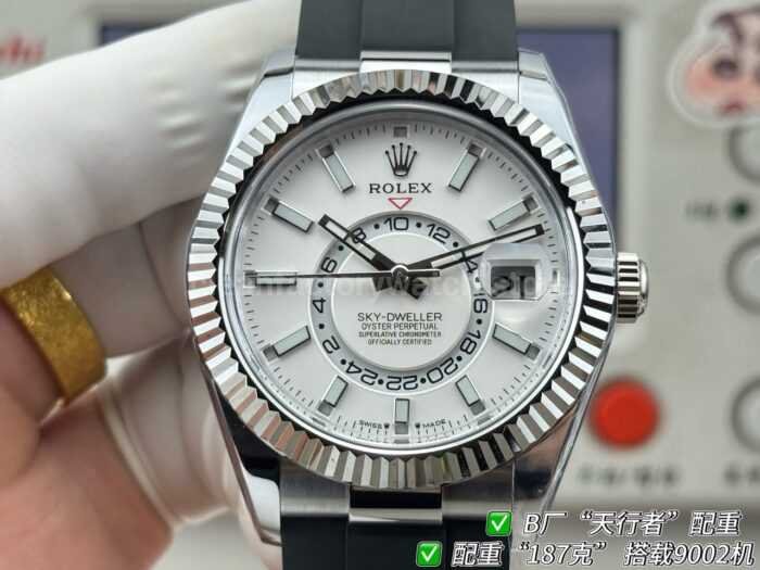 B Factory Rolex Sky-Dweller 336239-0003 42mm White Gold Oysterflex White Dial - Image 5