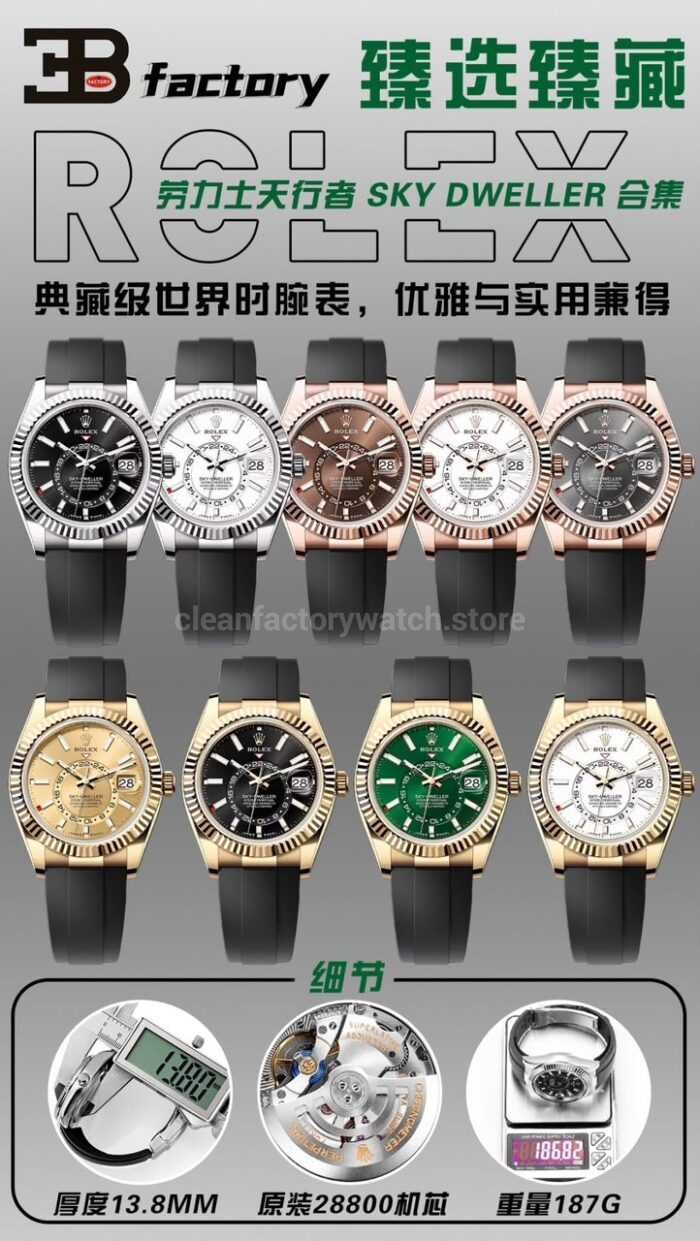 B Factory Rolex Sky-Dweller 336239-0003 42mm White Gold Oysterflex White Dial - Image 12