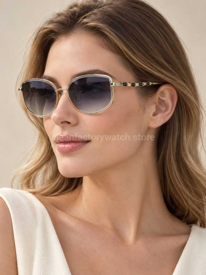 Bottega Veneta 5G587 Square Sunglasses | Light Gold Frame & Grey-Purple Gradient Lenses - Image 2