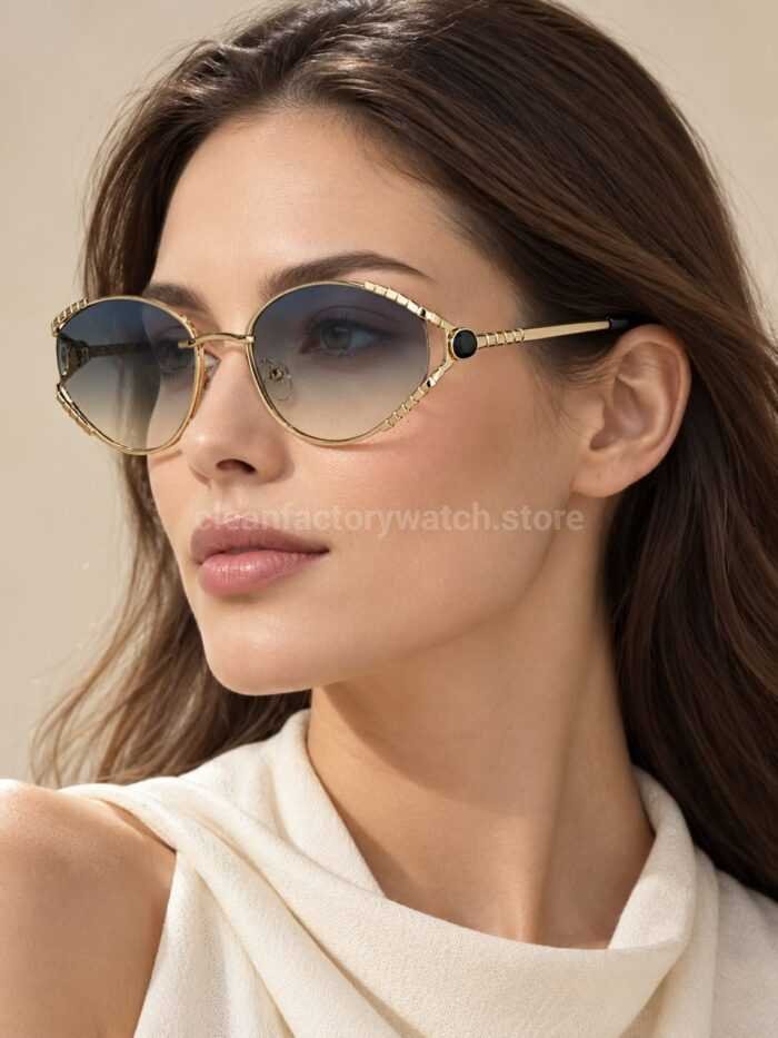 Bvlgari BV5025 S Butterfly Sunglasses | Light Gold Frame & Blue-Grey Gradient Lenses - Image 2