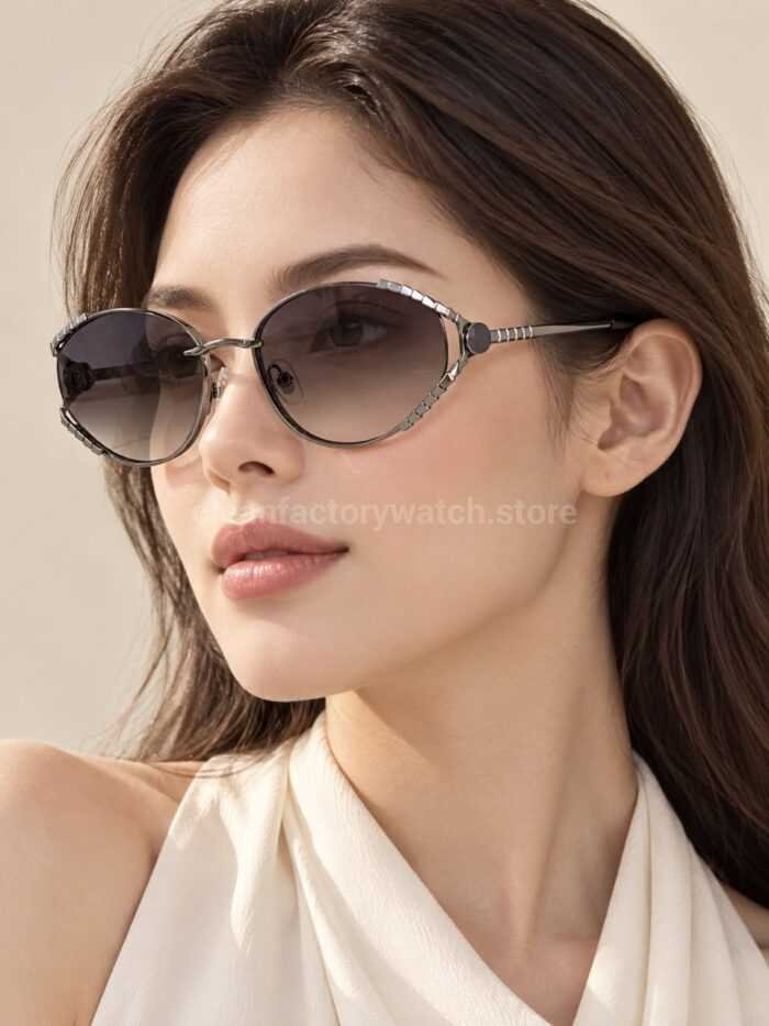 Bvlgari BV5025 S Butterfly Sunglasses | Silver Frame & Grey Gradient Lenses - Image 2