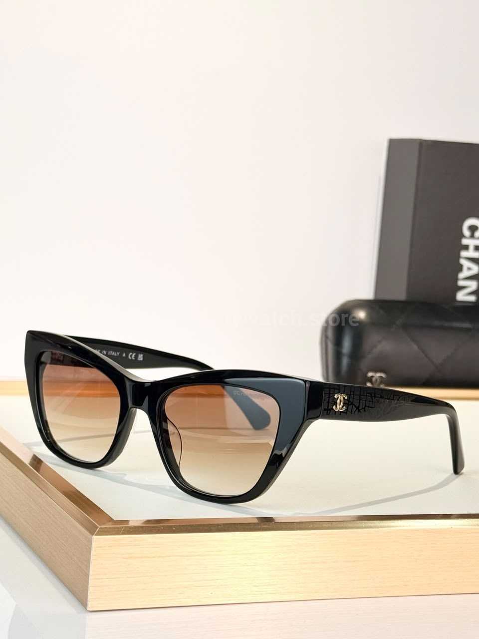 Chanel CH3518 Cat-Eye Sunglasses | Black Frame with Brown Gradient Lenses