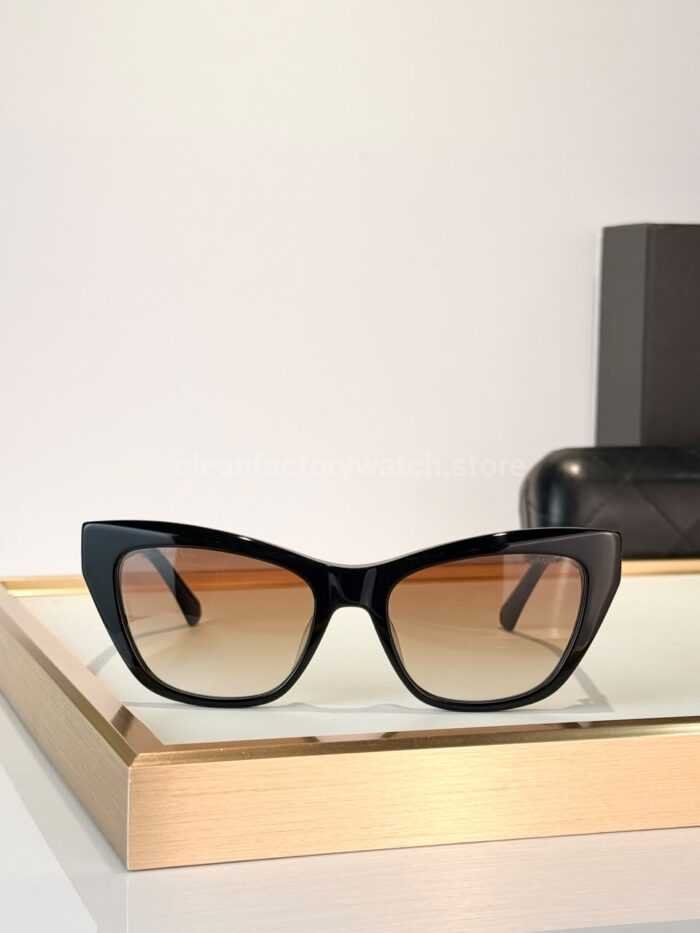 Chanel CH3518 Cat-Eye Sunglasses | Black Frame with Brown Gradient Lenses - Image 3