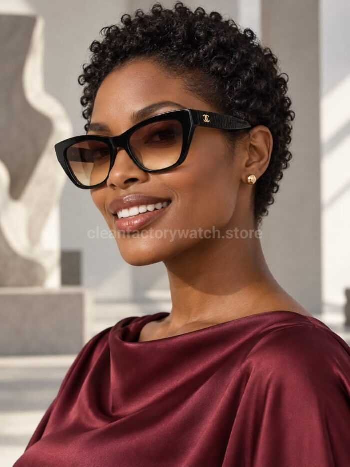 Chanel CH3518 Cat-Eye Sunglasses | Black Frame with Brown Gradient Lenses - Image 2