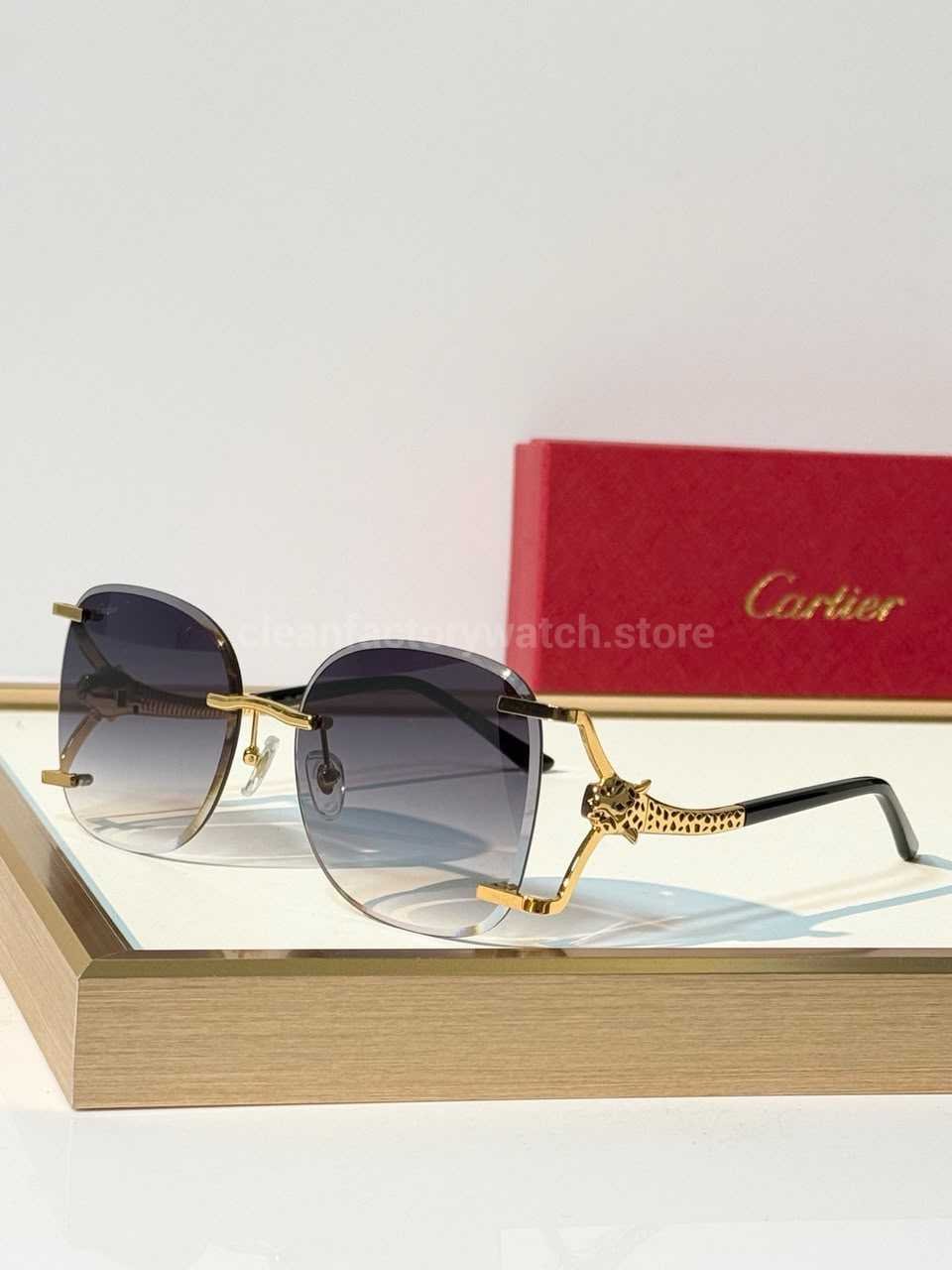 Cartier CT02283O Rimless Sunglasses | Gold-Tone Panther Temples & Grey Gradient Lenses