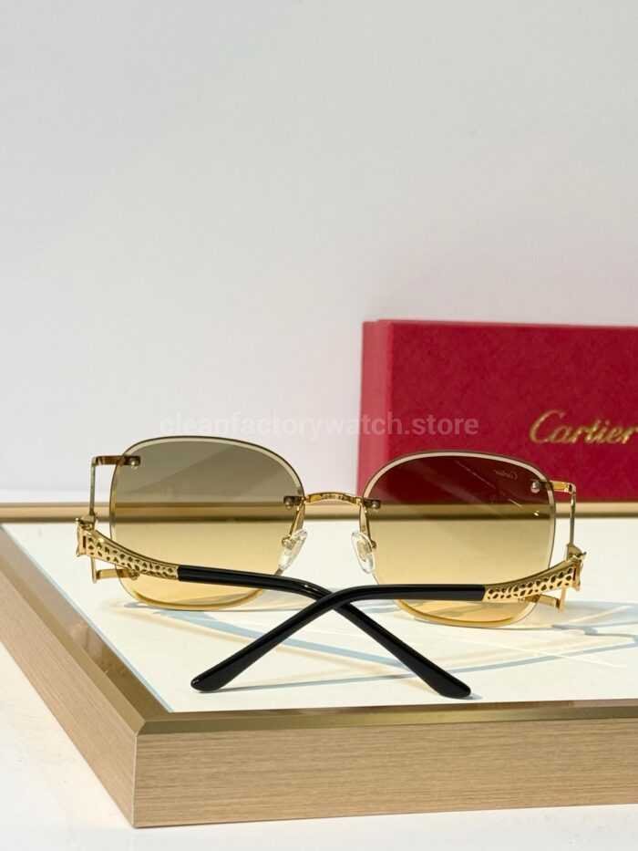 Cartier CT02283O Rimless Sunglasses | Gold-Tone Panther Temples & Grey-Green to Yellow Gradient Lenses - Image 4