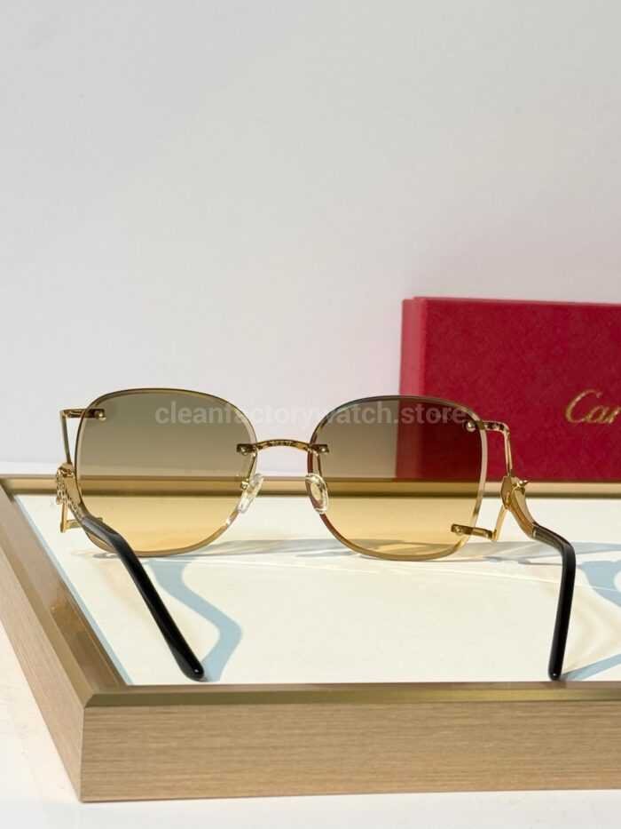 Cartier CT02283O Rimless Sunglasses | Gold-Tone Panther Temples & Grey-Green to Yellow Gradient Lenses - Image 5