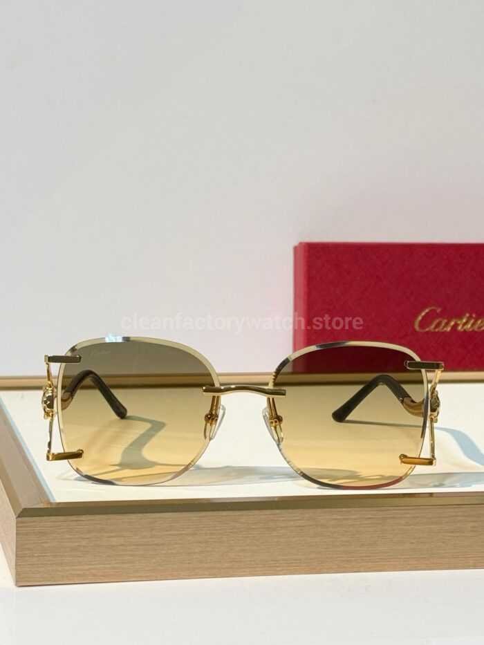 Cartier CT02283O Rimless Sunglasses | Gold-Tone Panther Temples & Grey-Green to Yellow Gradient Lenses - Image 3