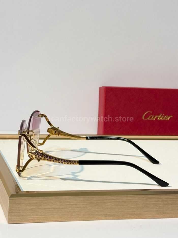Cartier CT02283O Rimless Sunglasses | Gold-Tone Panther Temples & Purple–Yellow Gradient Lenses - Image 7
