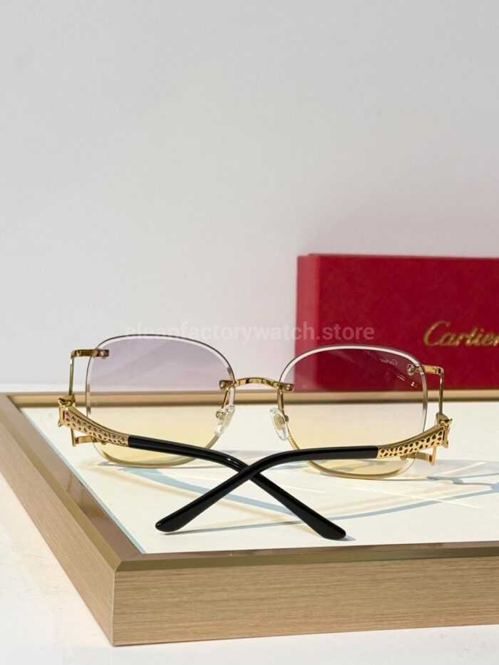 Cartier CT02283O Rimless Sunglasses | Gold-Tone Panther Temples & Purple–Yellow Gradient Lenses - Image 6