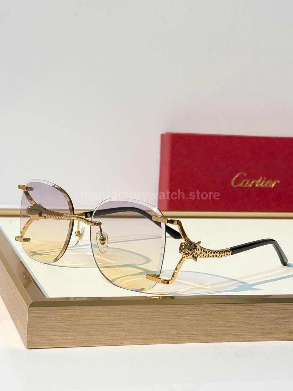 Cartier CT02283O Rimless Sunglasses | Gold-Tone Panther Temples & Purple–Yellow Gradient Lenses