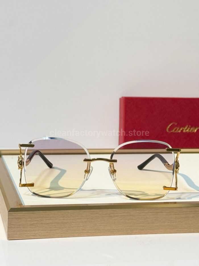 Cartier CT02283O Rimless Sunglasses | Gold-Tone Panther Temples & Purple–Yellow Gradient Lenses - Image 8