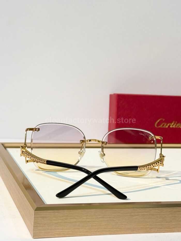 Cartier CT02283O Rimless Sunglasses | Gold-Tone Panther Temples & Purple–Yellow Gradient Lenses - Image 9