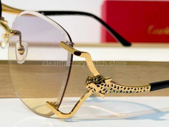 Cartier CT02283O Rimless Sunglasses | Gold-Tone Panther Temples & Purple–Yellow Gradient Lenses - Image 3