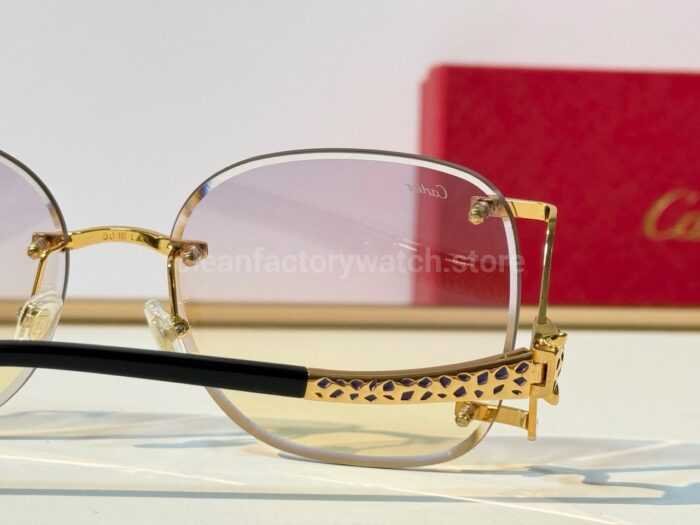 Cartier CT02283O Rimless Sunglasses | Gold-Tone Panther Temples & Purple–Yellow Gradient Lenses - Image 5