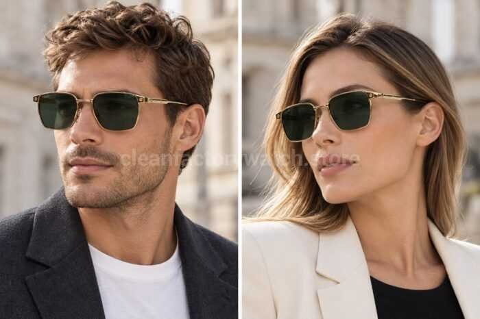Cartier CT0614O Titanium Square Sunglasses | Gold-Tone Frame, Slim Temples & Dark Green Lenses - Image 2