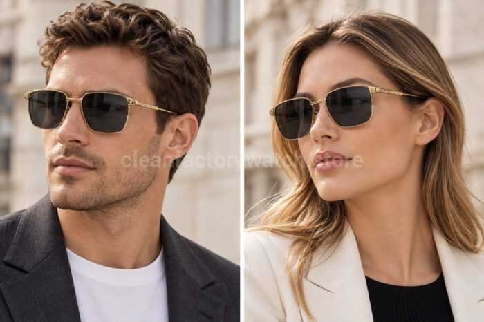 Cartier CT0614O Titanium Square Sunglasses | Gold-Tone Frame, Slim Temples & Dark Grey Lenses - Image 2