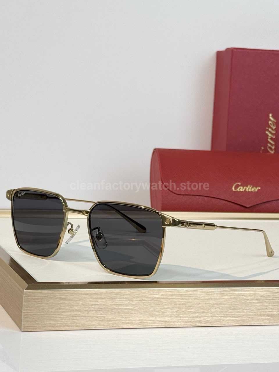 Cartier CT0614O Titanium Square Sunglasses | Gold-Tone Frame, Slim Temples & Dark Grey Lenses