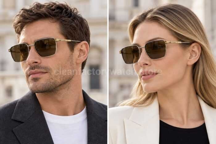 Cartier CT0614O Titanium Square Sunglasses | Silver-Tone Frame, Gold-Tone Temples & Brown Lenses - Image 2