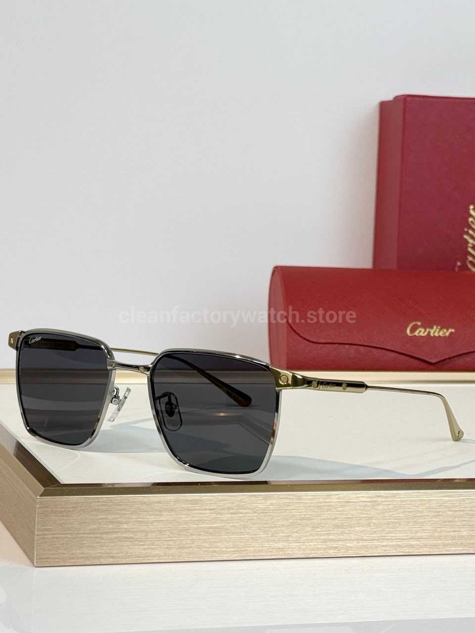 Cartier CT0614O Titanium Square Sunglasses  Silver-Tone Frame, Gold-Tone Temples & Dark Grey Lenses